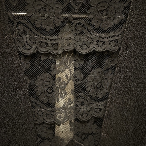 vintage 1930s black crepe mourning dress lace cutout, front gathers, Buttons - Picture 5 of 14